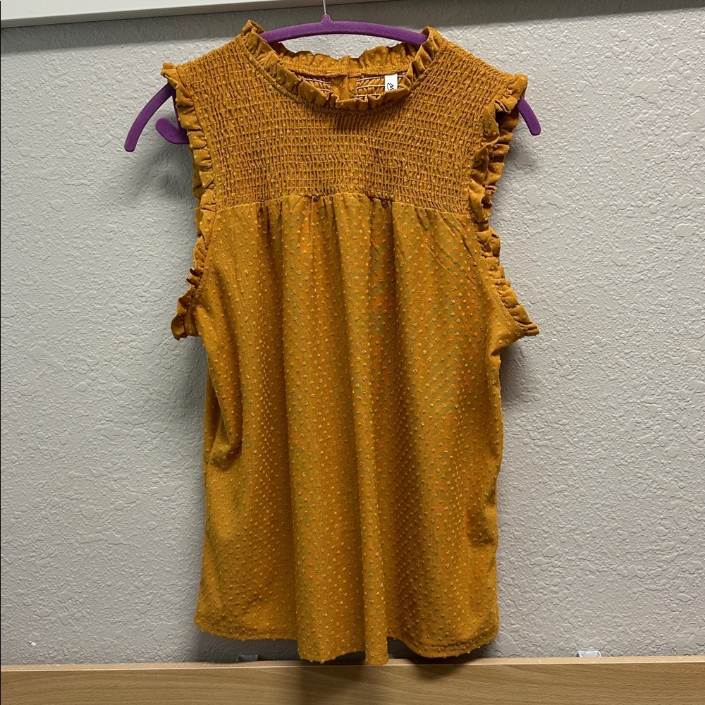 NY Collection Golden Sleeveless Ruffle Top